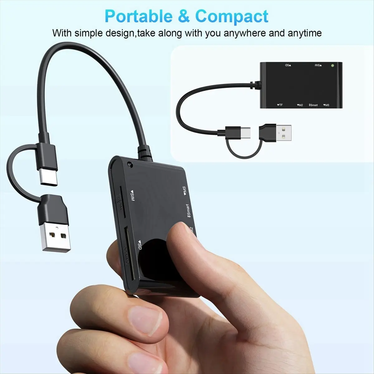 *A99Z USB C USB 3.0 قارئ بطاقات متعدد 6 في 1 ذكي/MS/M2/TF/SIM/SD قارئ بطاقات الصورة Emory Stick Pro Duo محول #1