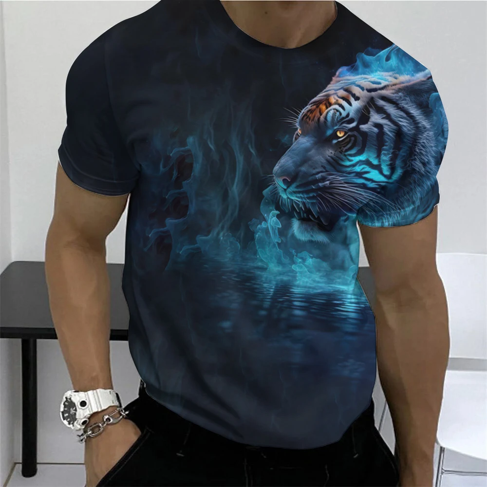 Summer Retro T-Shirt Animal Lion 3d Print Fashion Short Sleeve Top Elastic Oversized Clothing Sweatshirt Fitness T Shirt For Men