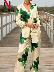New in Spring Summer Vintage Casual Women's Suit Printed Pants Sets for Women 2 Pieces Shirts Fashion Two Piece Set Women Outfit