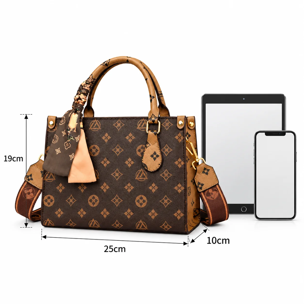 Women's Vintage Printed Tote Bag Colorblock Handbag Versatile Shoulder Crossbody Bag for Work and Everyday Use