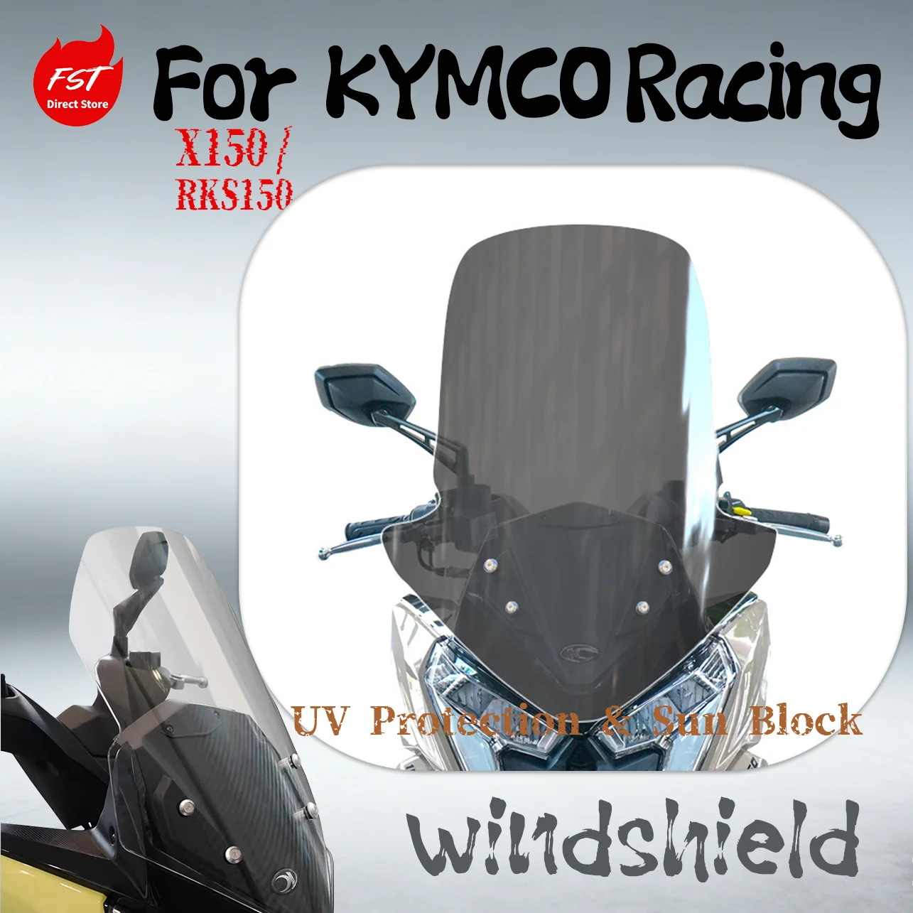 Windshield for KYMCO Racing X150 / RKS150, Long Journey Version High Clear Wind Screen, Chest Guard Modified Accessory