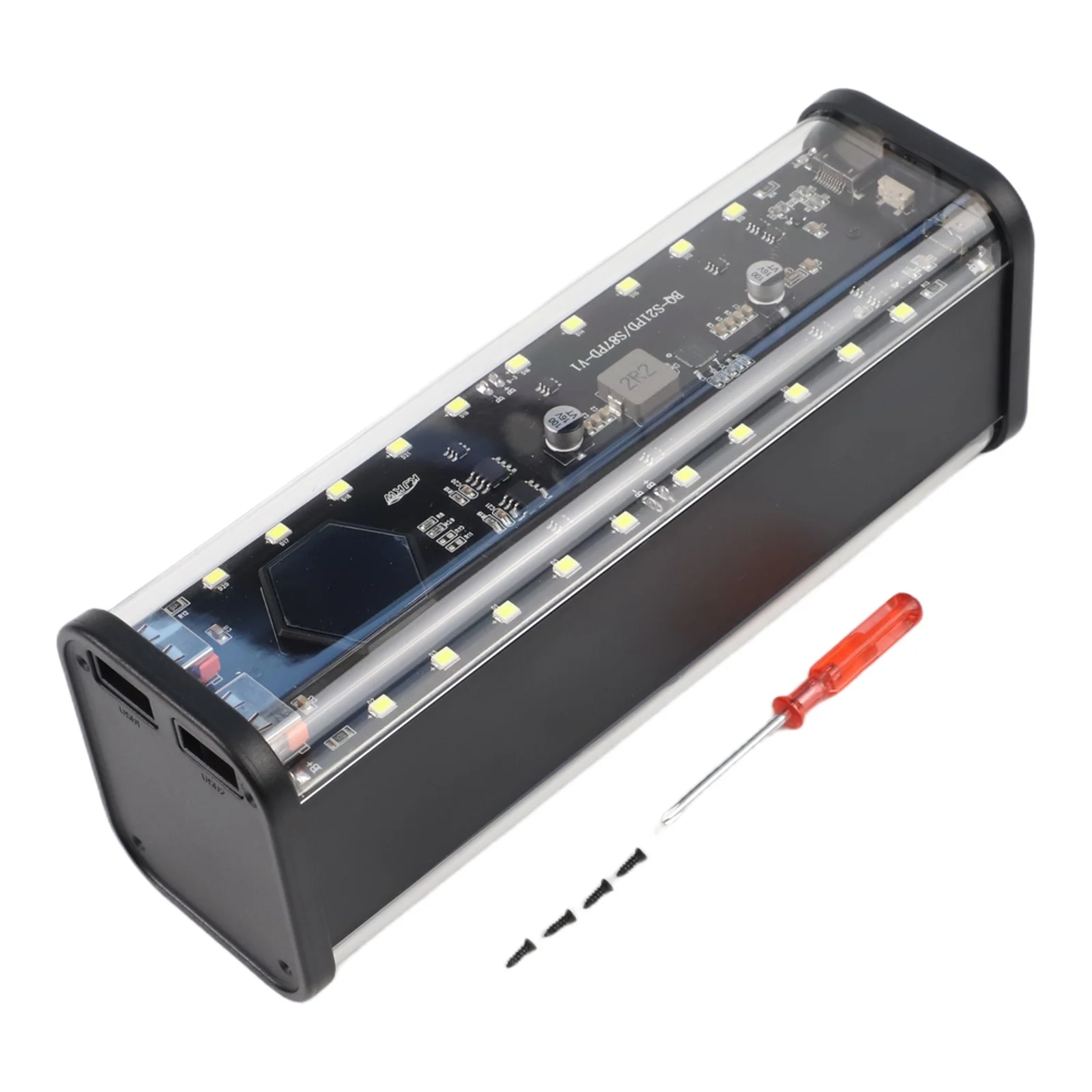 21700 Bank Enclosure Designed for 8 Flat Lithium Batteries with Dual Output and Input Output Charging Options