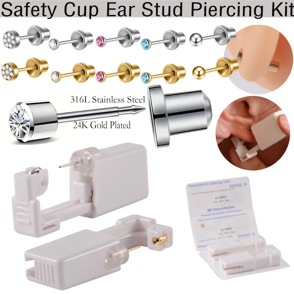 Disposable Ear Piercing Gun Unit Nickel Free Ear Studs Cup Clasp Safety for Baby Woman NO PAIN Sterilized Piercer Tool Machine