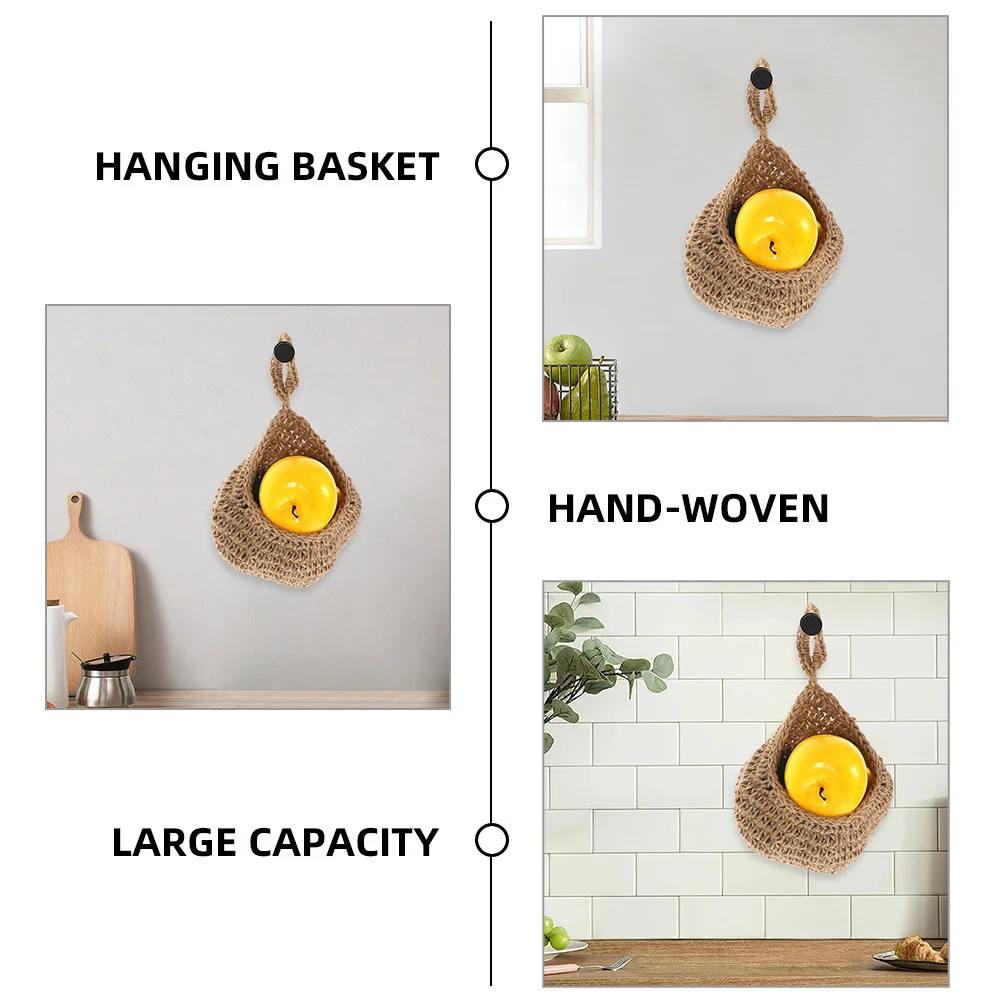 

2pcs Fruit Hanging Basket Net Wall Mounted Storage For Kitchen Vegetable Organizer Rope Woven Hammock Cabinet Fruit Storage