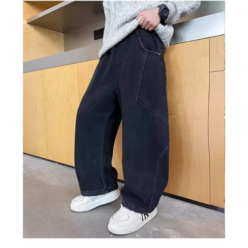 UNITIM Kinder-Jungenhosen Herbst 4-14 Jahre Kinder-Jungen-Jeanshosen Locker Sitzende Winter-Samt-Warme Jugendliche Jungen-Jeans – Detail 19