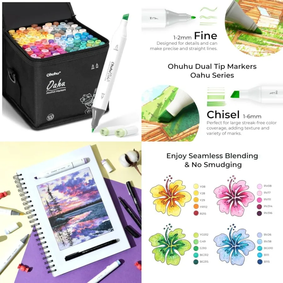 

Спиртовые маркеры Ohuhu, набор художественных маркеров с двойным наконечником для художников, взрослых, раскраска, эскиз, иллюстрация - долото, тонкие двойные наконечники - 10