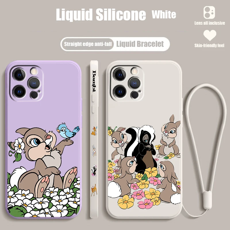 

Bambi Disney Flower Liquid Left Rope For Apple iPhone 15 14 13 12 11 XS XR X 8 7 SE Pro Max Plus Mini Soft Phone Case