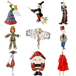 Enamel Angel Brooches for Women Unisex Rhinestone Butterfly Pins Elf Badge Office Party Friend Gifts Jewelry Accessories