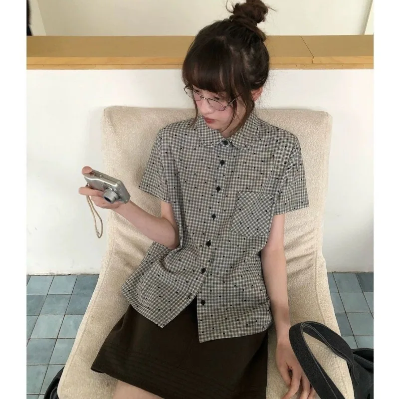 Apan Fashion Retro Loose Short Sleeve Shirts Women Summer Kawaii Streetwear Shirt Ins Preppy Style Casual Design Sense Tops 2026 view 3