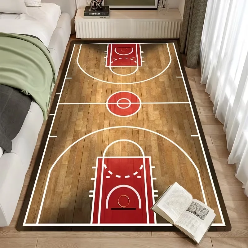Basketballplatz Bodenmatte Dunkelbrauner Rand Basketballplatz Teppich Jungen Spielmatte Fußmatte Wohnzimmer Teppich Teen Room Decor Teppich