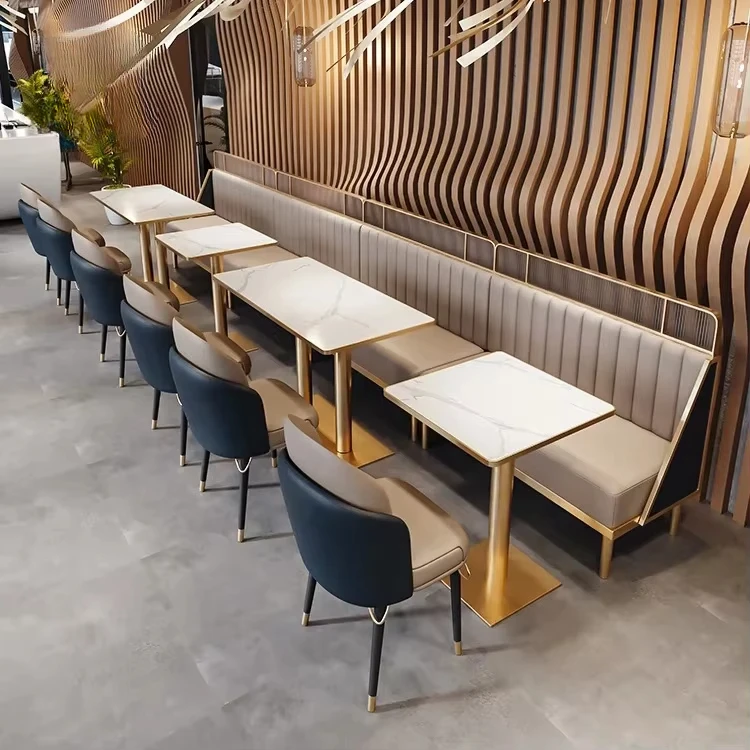 

Coffee Shop Square Fast Food Commercial Cafe Marble Restaurant Sofa Bench Furniture Table Top And Chairs Booth Seating Set