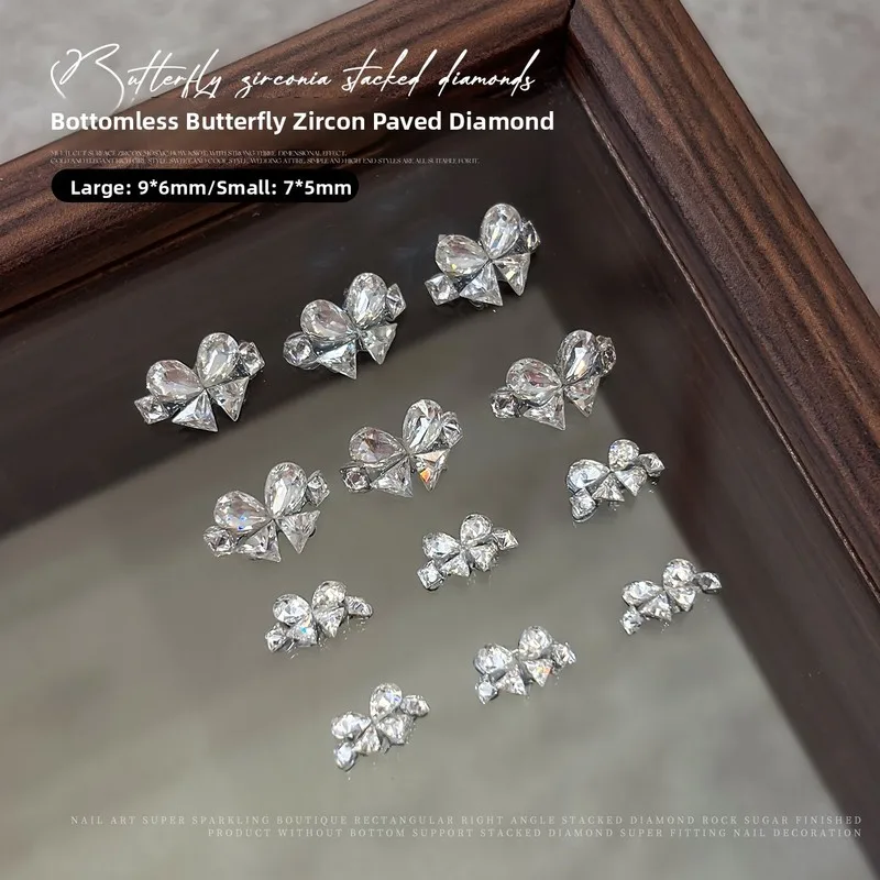 LYLE 5Pcs Sparkly Zircon Butterfly Stacked Nail Art Charms New Light Luxury Clear White Ring Rhinestones Manicure Decor Gems Set
