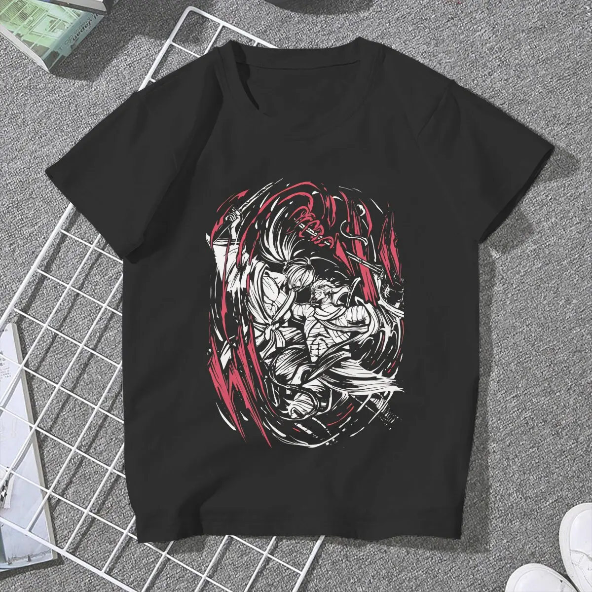 Kenshin vs Shishio Women T Shirts Rurouni Kenshin Manga Funny Tee Shirt Short Sleeve Round Neck T-Shirt New Arrival Clothes