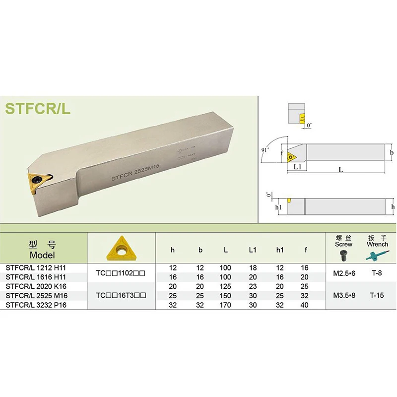 1ชิ้น STFCR1212H11 STFCR1616H11 STFCR2020K16ที่ใส่เครื่องมือกลึงภายนอก stfcr stfcl สำหรับเปลี่ยนแทรก tcmt