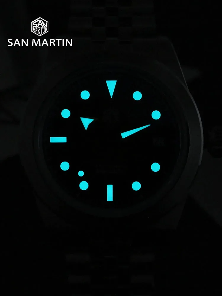 San Martin SN0053 39mm Men Watch NH35A Automatic Mechanical Sunray Enamel Dial Sapphire 100m Waterproof BGW Luminous Watches