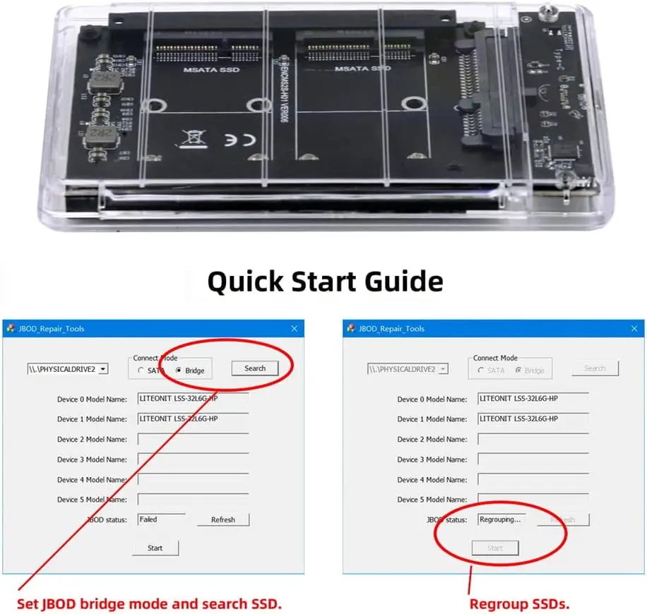 Cartão SSD MSATA Mini-SATA duplo JBOD Raid0 Span Bridge para USB3.0 Tipo-C USB-C Gabinete combinado SATA de 2,5 polegadas