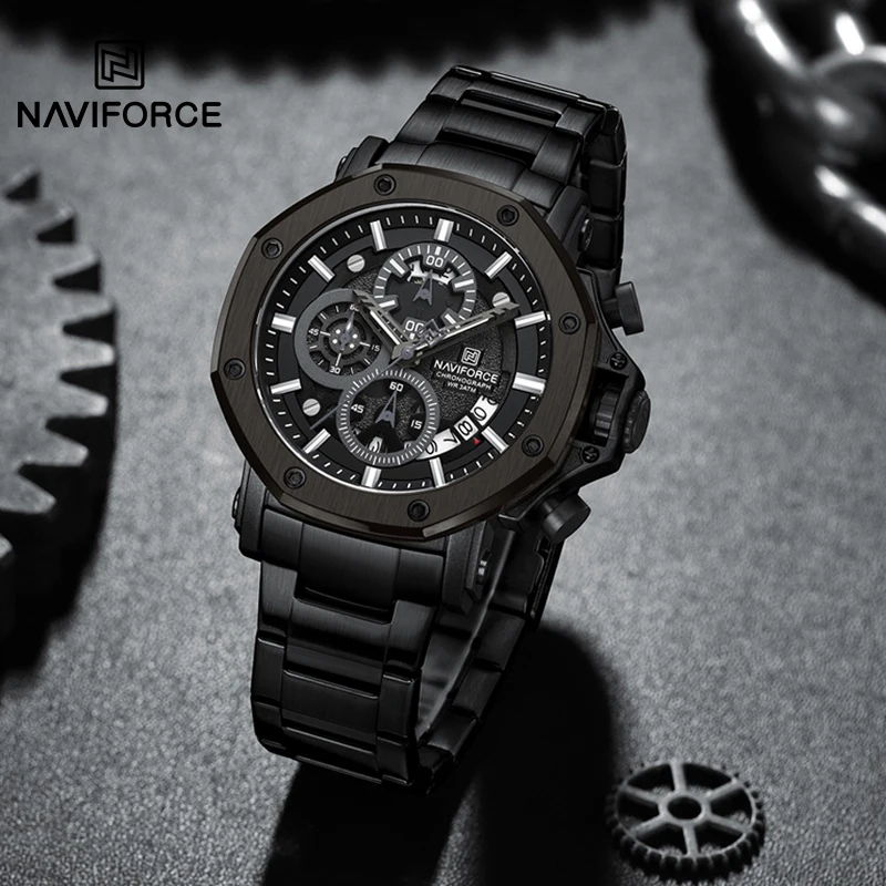 Creative Fashion NAVIFORCE Men Watches Quartz Chronograph Wristwatch Steel Band Water Resistant Luminous Clock Relogio Masculino