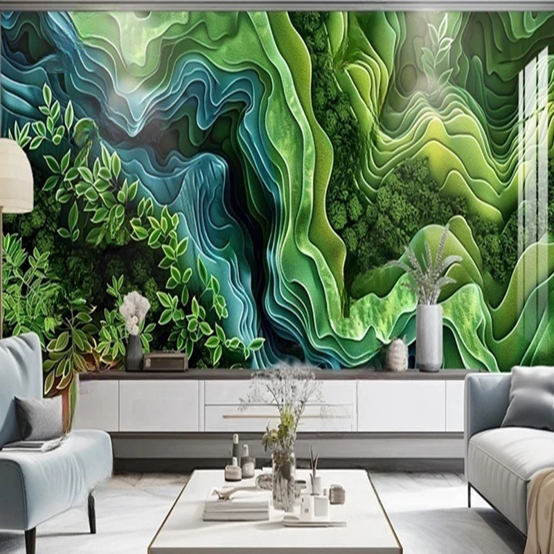 Custom Hand-Painted Abstract Forest & River Landscape Mural Wallpaper Wall Decor for Modern Living Rooms Bedrooms Offices 3D