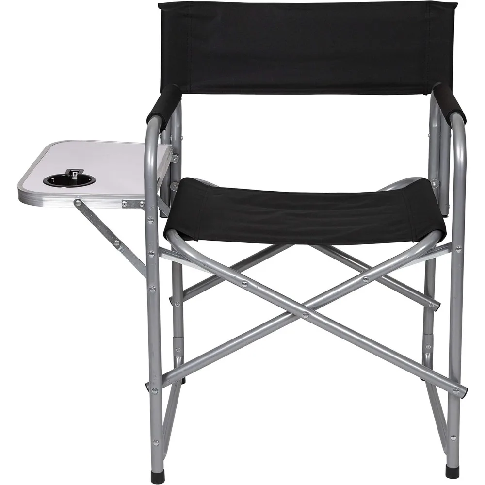 Directors Chair with Side Table, One Size, Black