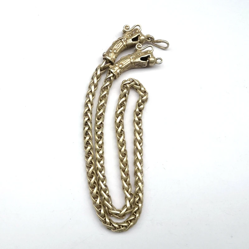 YIZHU CULTUER ART Size Length 63 cm Old Chinees Tibet Silver Carving Dragon Head Statue Necklace Collection