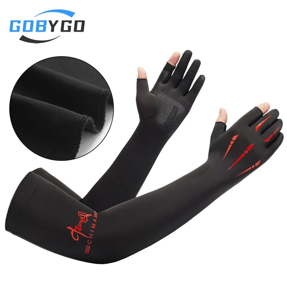 GOBYGO 1Pair Sun-protective Gloves Arm Covers Silicone Anti-wear Lengthen The Two-finger Ice Sleeve Driving Sunshade Sleeves