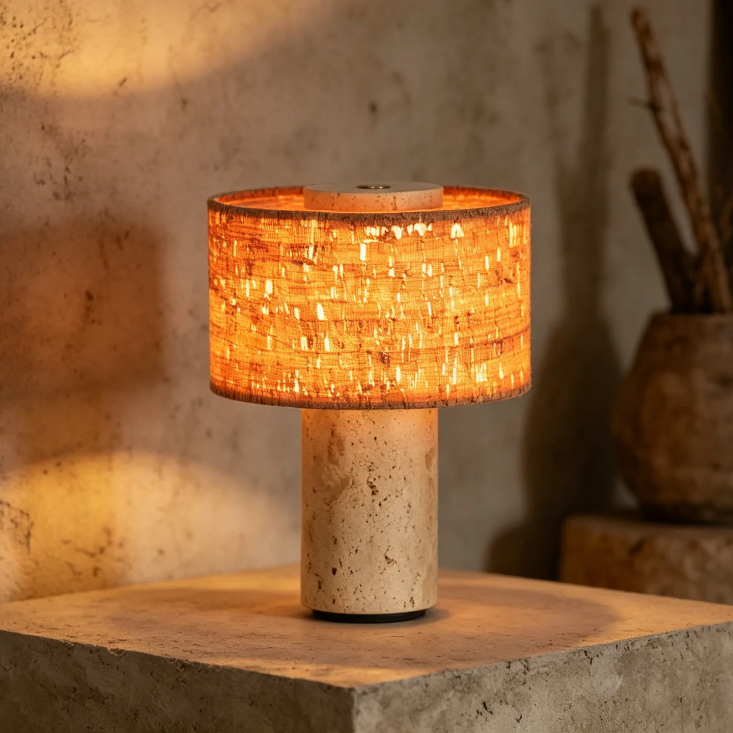 Wabi-sabi stijl draagbare oplaadbare tafellamp van natuursteen, sfeerverlichting voor slaapkamer, nachtkastje en woonkamer