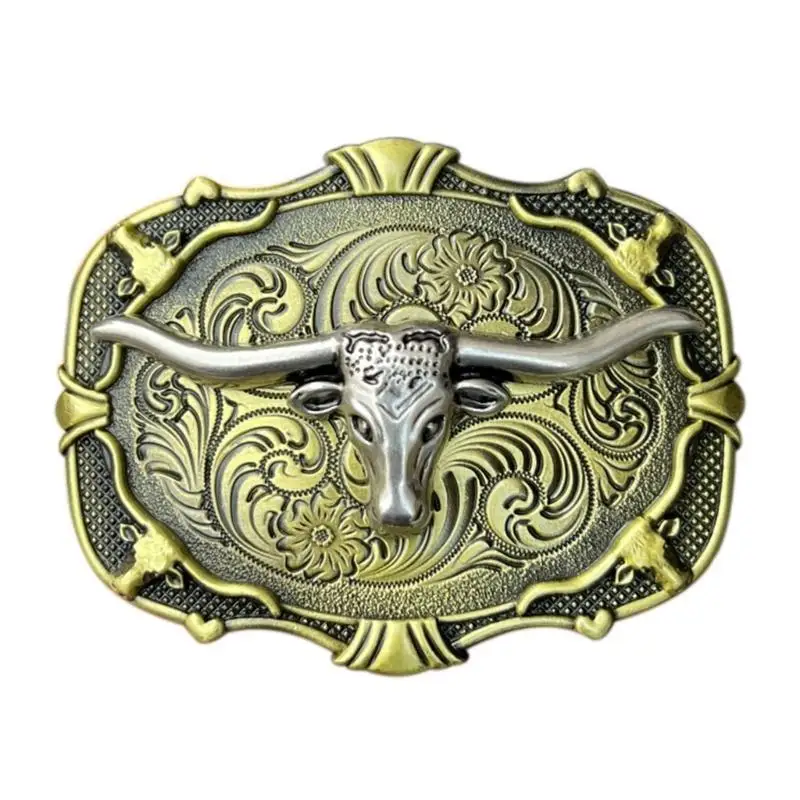 652F Cowboy Belt Buckle for Men Vintage Metal Engravings Replacement Belt Buckle