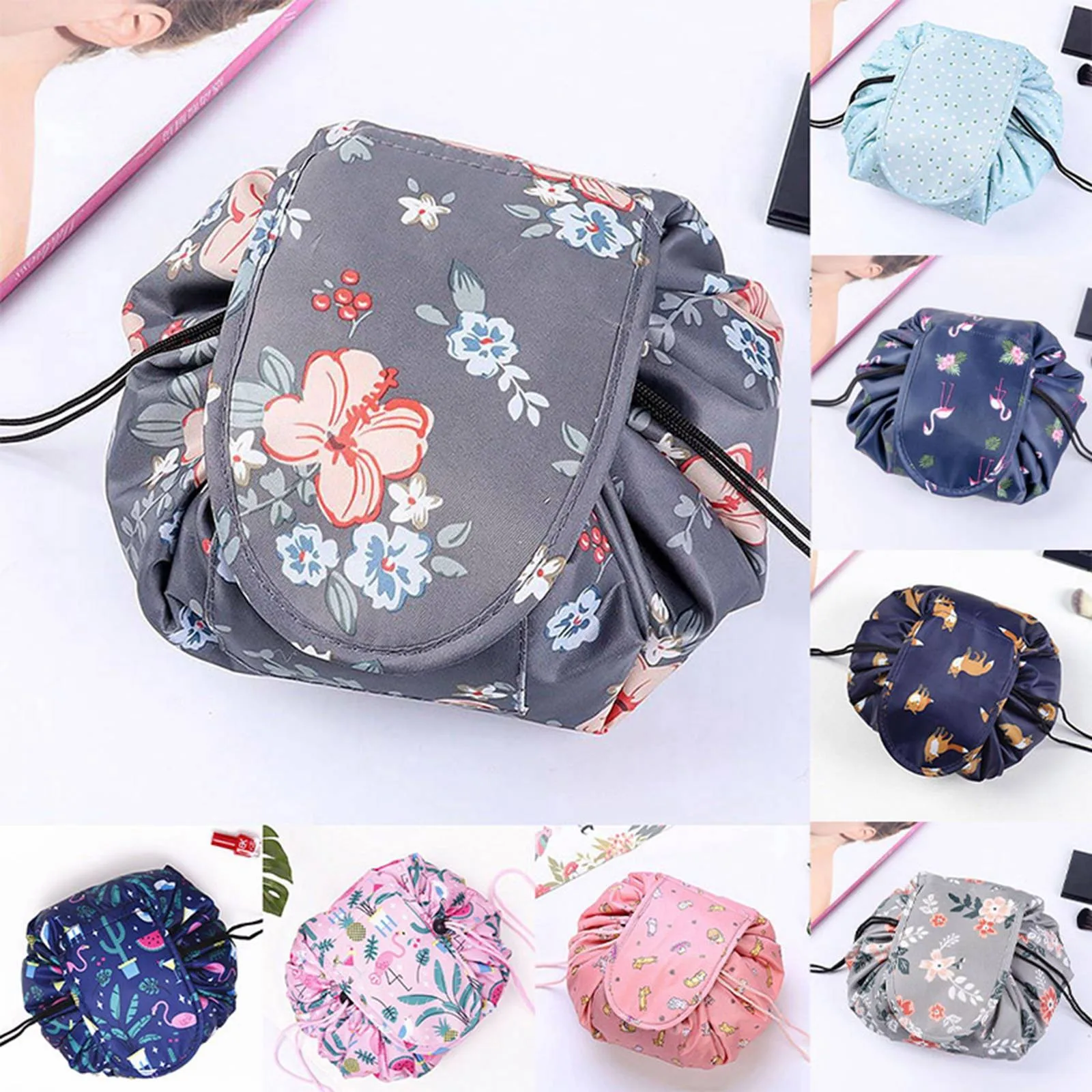 Drawstring Makeup Bag 20 Inch Travel Cosmetic Bag,Opens Flat For Easy Access