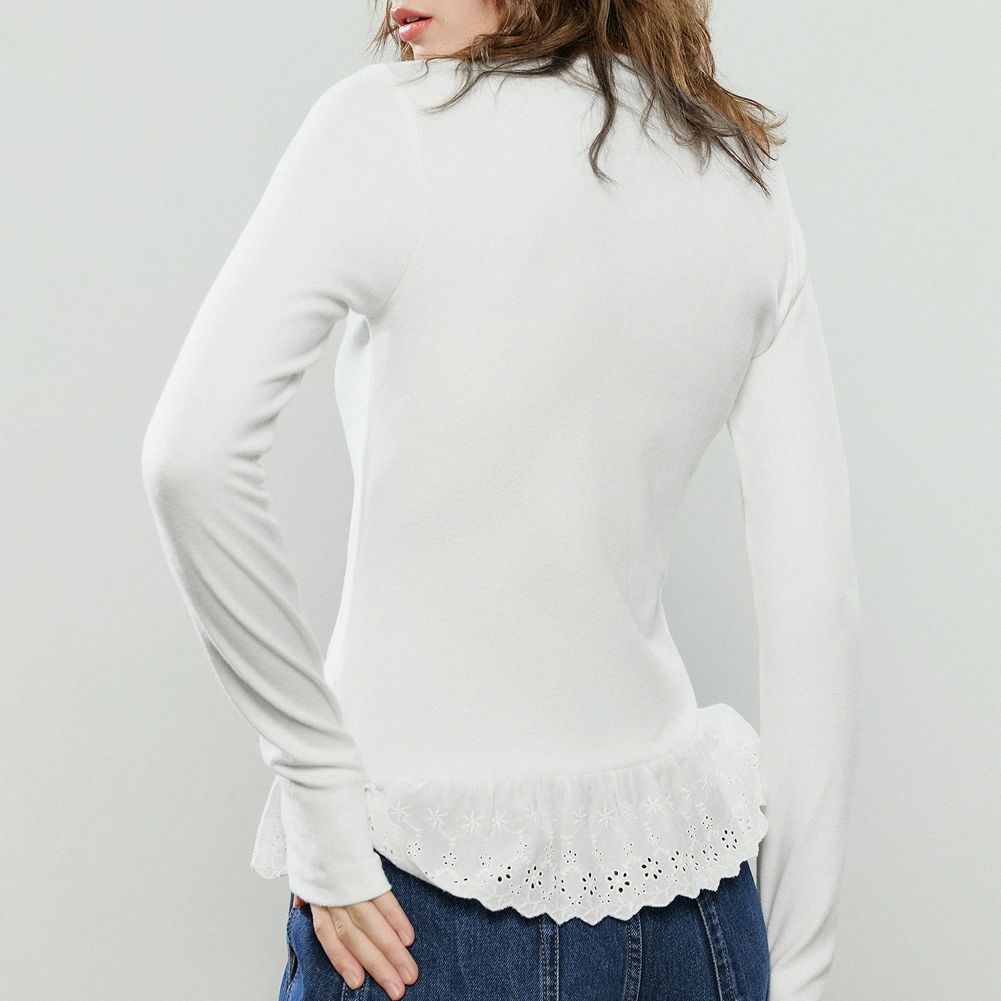 TOYOUTH T-shirt da donna 2025 Inverno Nuovo girocollo simile al cashmere Top con base calda in pizzo impiombato sottile ​