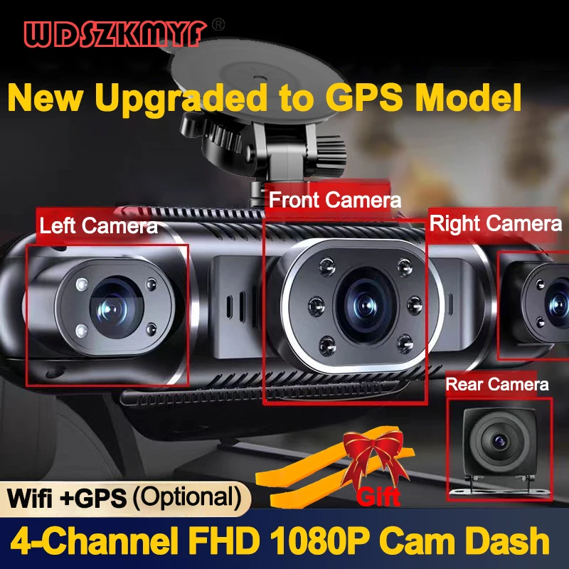 4 Channel 1080P Dash Cam for Cars 1080P WIFI GPS 360° Video Recorder Rear View Camera Car DVR 24H Hardware Kit Car Assecories