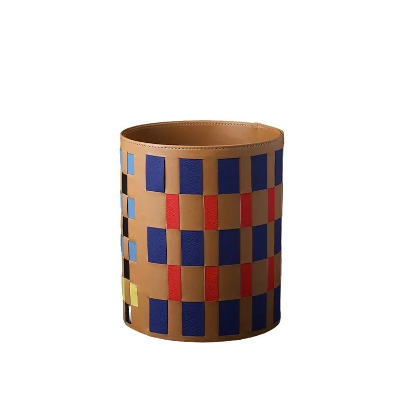 Colored leather trash can, hand-woven bedroom, living room storage, laundry basket