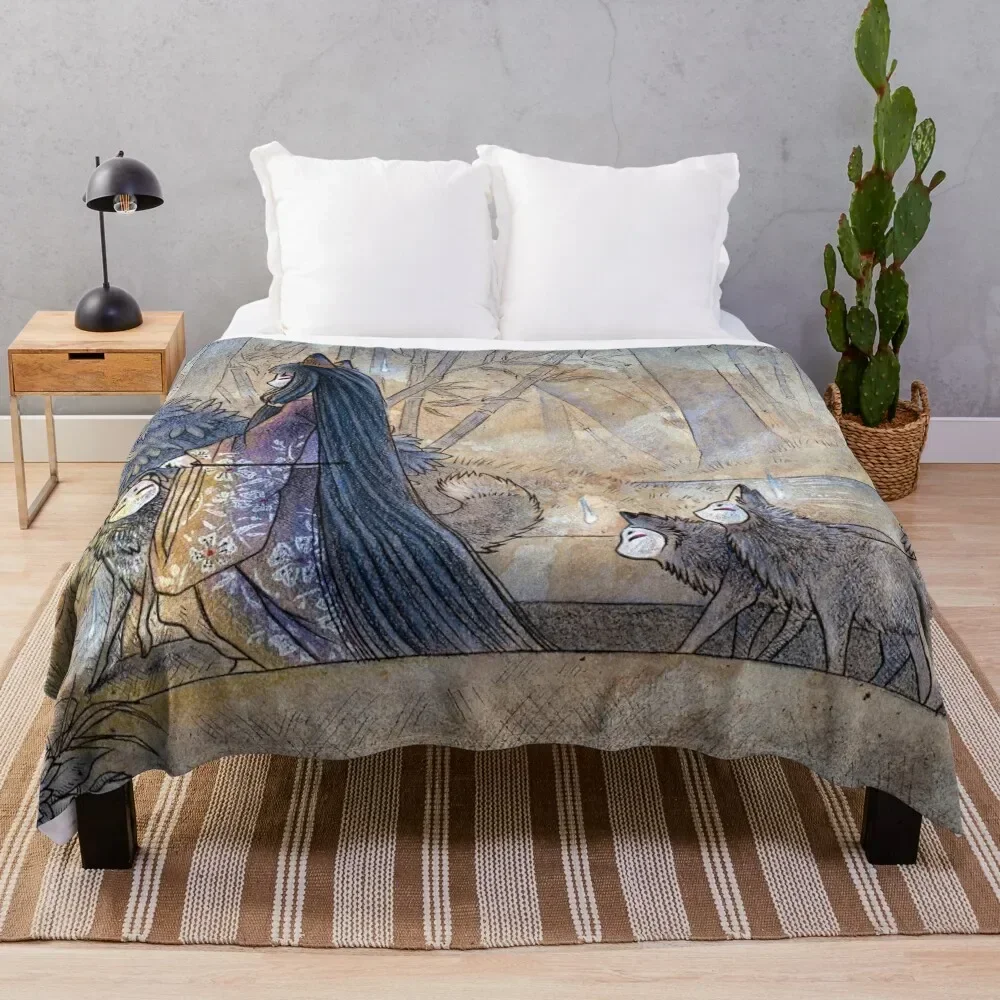 Silent Crossing of the Kitsune Throw Blanket Plaid on the sofa Bed Fashionable Flannel Fabric Blankets