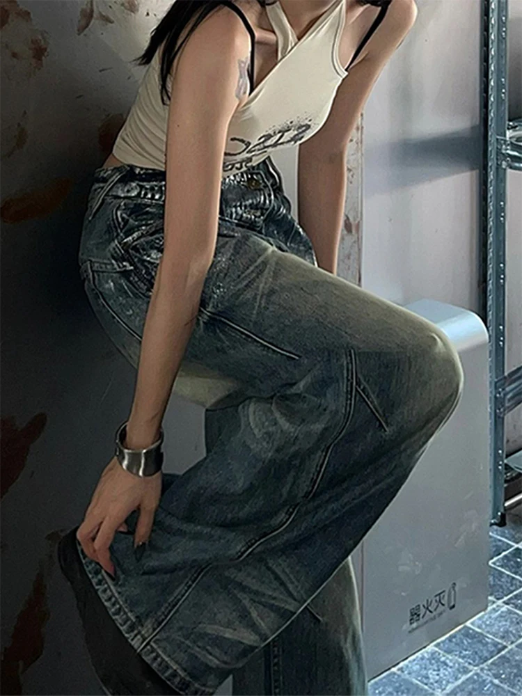 202, осень-зима, женские джинсовые брюки Y2K, мешковатые джинсы, черные японские широкие ковбойские мужские дизайнерские брюки в стиле Харадзюку, гранж-прилив, новинка 2023 г.