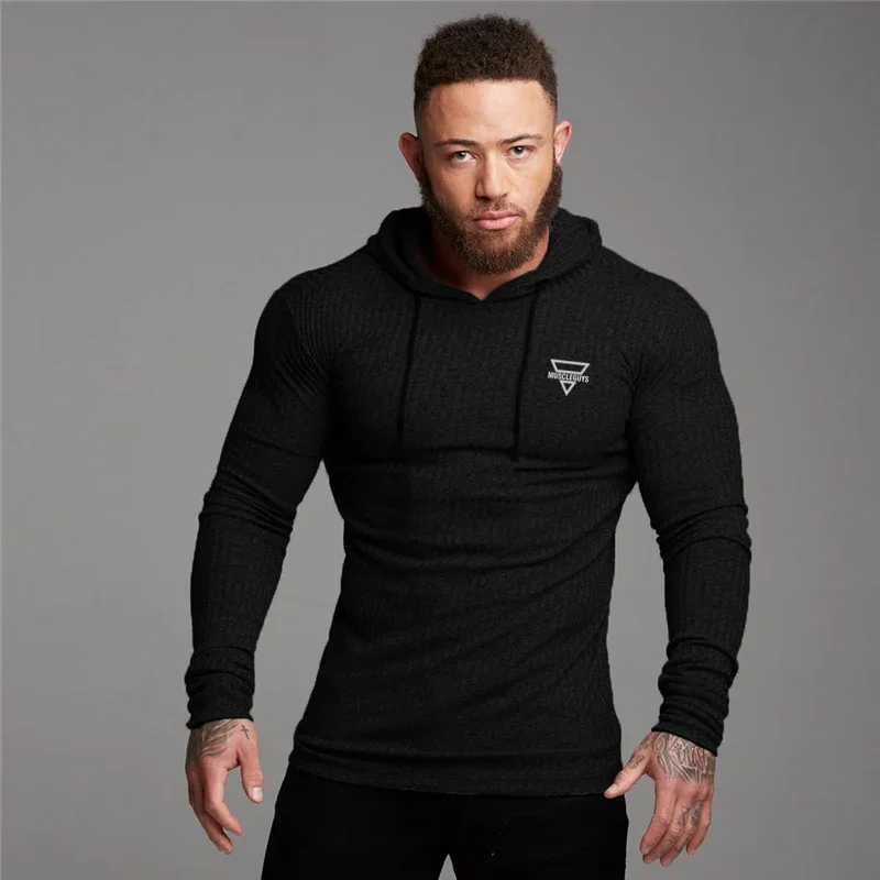 Men's Cool Simple Rinning Slim Loose Male Sporting T Shirts Bodybuilding Long Sleeve Hooded Sweaters Autumn Pullovers  Shirt