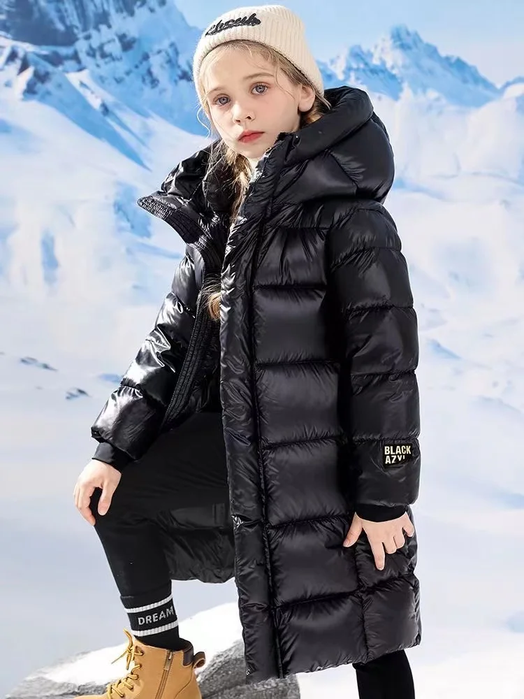 Winter Jacket For Boys Girls Long Length Down Jacket Black Thickened Hooded Coat Big Childrens Outerwear Birthday Gift