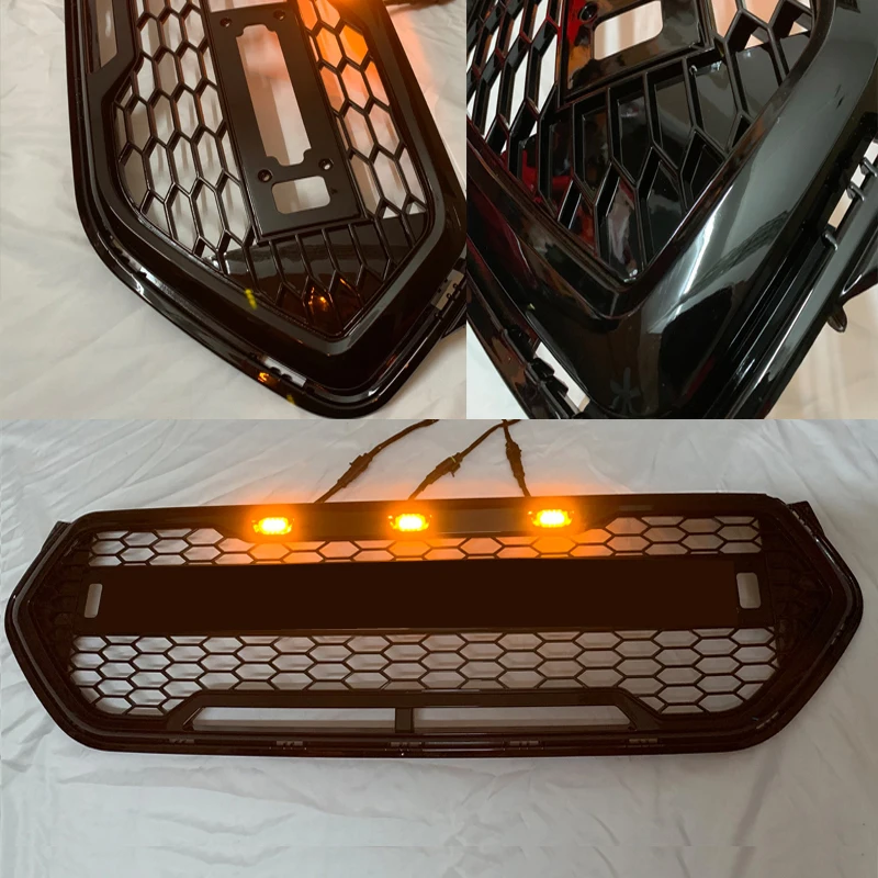 Glossy Black Honeycomb Grille Front Bumper Mask Mesh  Amber Led Racing Grills Upper Grid For Ford Escape Kuga 2017 2018 2019