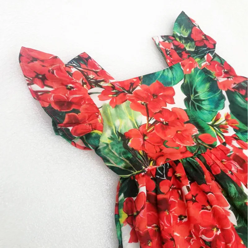 Brand Spring and Summer New Geranium Cotton Poplin Printed Fabric Parent-child Dress Cloth Clothes Cloth Handmade Boutique
