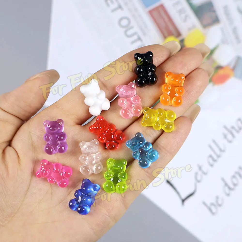 For Fun 10PCS Mixed Color Bear Refrigerator Magnet Sticker Resin DIY Phone Case Headwear Necklace Jewelry Nail Decoration