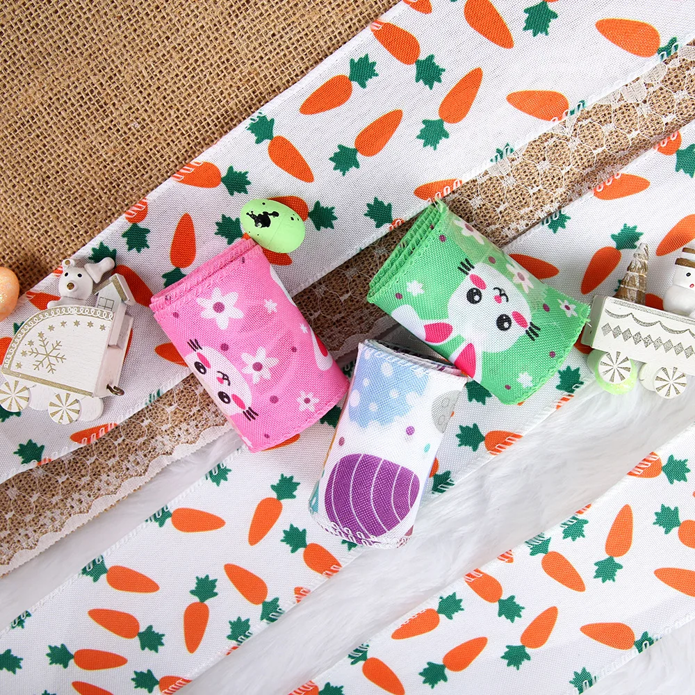 Easter Ribbon Vibrant Easter Egg Ribbon Cartoon Rabbit Ribbon Embroidered For Floral Arrangements Easter Wreaths