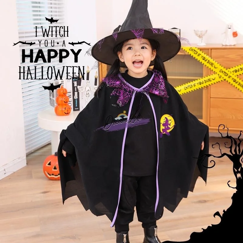 Fantasia de Halloween para Crianças, Vestido de Bruxa, Roupas de Fantasia, Capa, Trajes Iguais Mãe-Filha, Trajes Tradicionais para Meninas