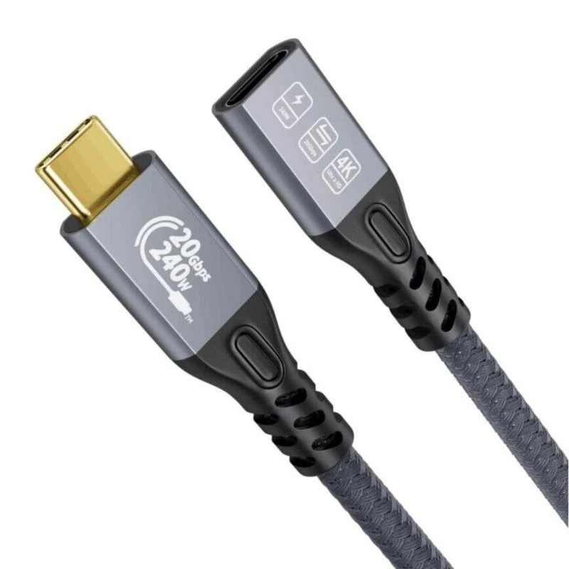 Linha extensão USB C ângulo reto/cabeça reta 240W Carregamento rápido e transferência dados 20 Gbps para o 16