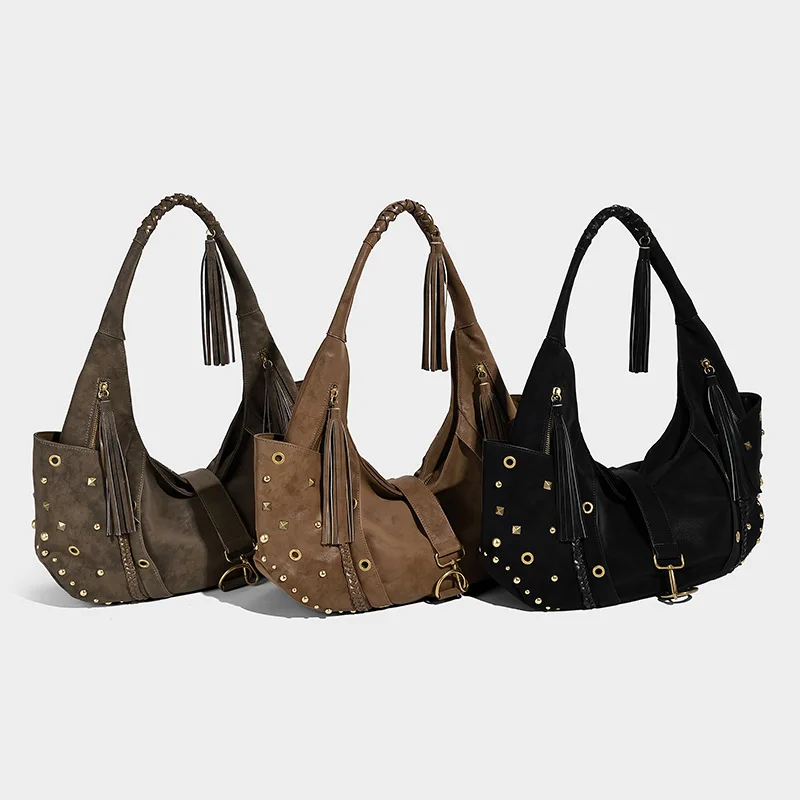 Retro Motorcycle Crossbody Bags for Woman Shoulder Bags Suede Armpit Bag Women Tote Bag Purse and Handbags Сумка Женская Bolsa