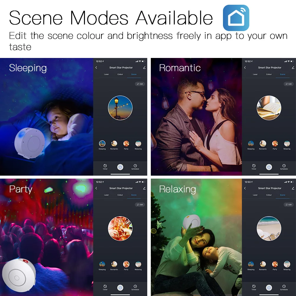 Projecteur WiFi Tuya Smart Star, galaxie Laser, ciel étoilé, veilleuse ondulée colorée, application de contrôle sans fil Alexa Google