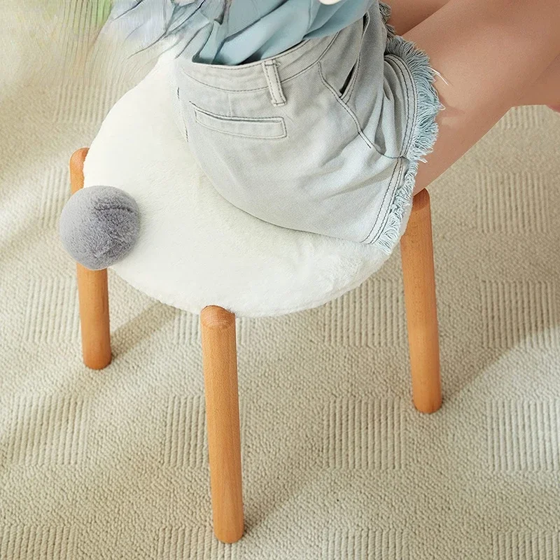 

Wood Foot Small Stool Home Living Room Bedroom Cute Animal Creative Soft Low Stool