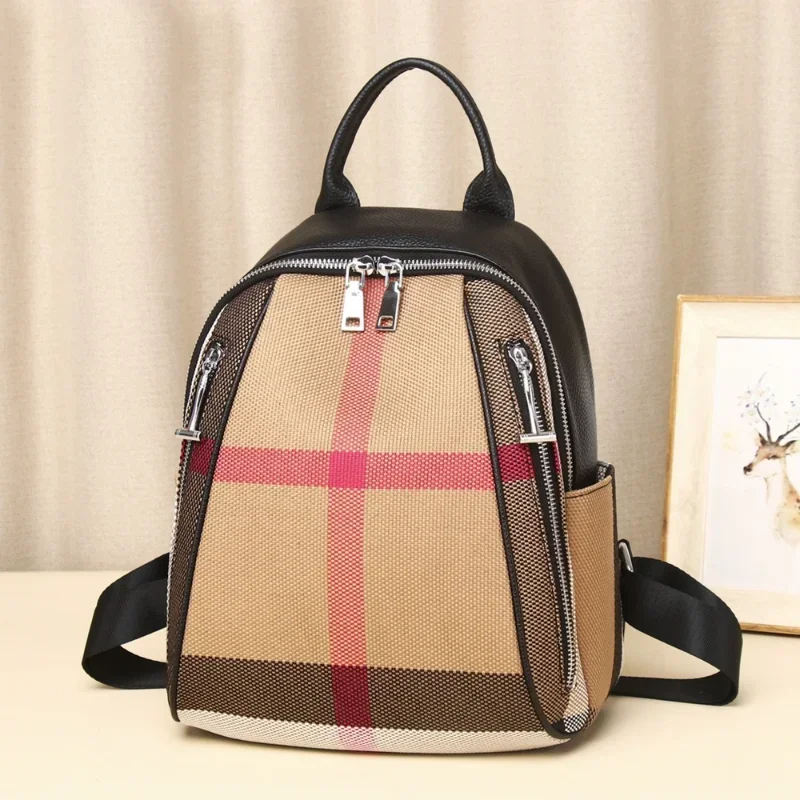

Chikage Fashion Contrast Color Women's Bag Large Capacity Canvas With Leather Travel Bag Casual Simple Portable Backpack