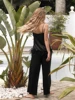 Pyjamas en satin avec plumes, ensembles de vêtements de nuit pour femmes avec pantalon, débardeur noir à fines bretelles, tailleur pantalon blanc 2022