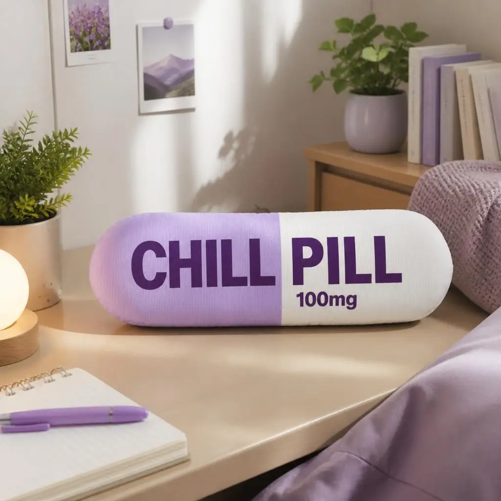 Funny Chill Pill 100mg Capsule Shaped Plush Pillow Novelty Cushion Stuffed Throw Pillow for Sofa Bedroom Home Decor Gift