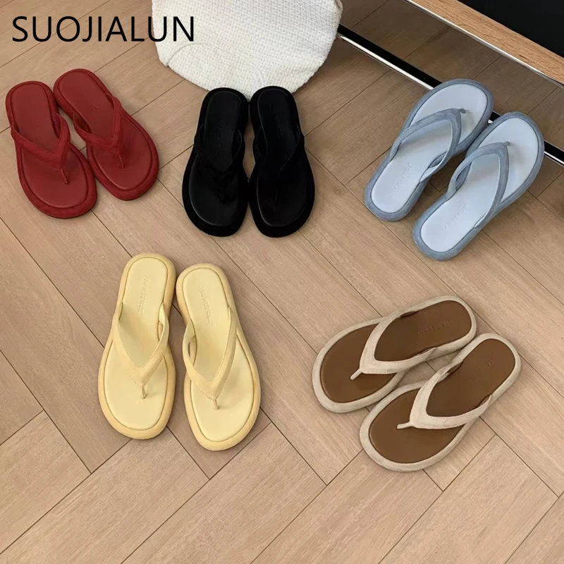 SUOJIALUN Summer New Candy Color Women Slipper Fashion Slip On Ladies Flat Heel Flip Flop Shoes Soft Casual Vacation Slides Sand