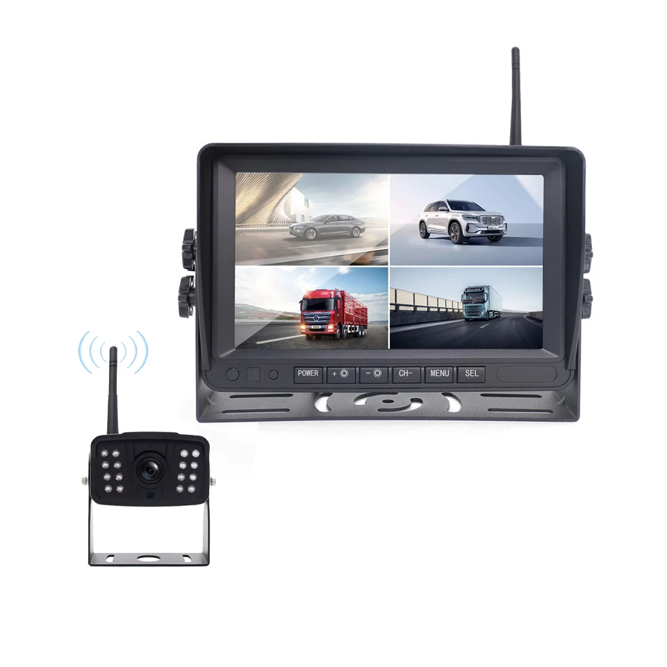 7 Inch Car Truck Bus Split Screen 4 Channels Quad AHD 720P Car Security Rear View Monitor Built-in DVR Recording Car Lcd Monitor