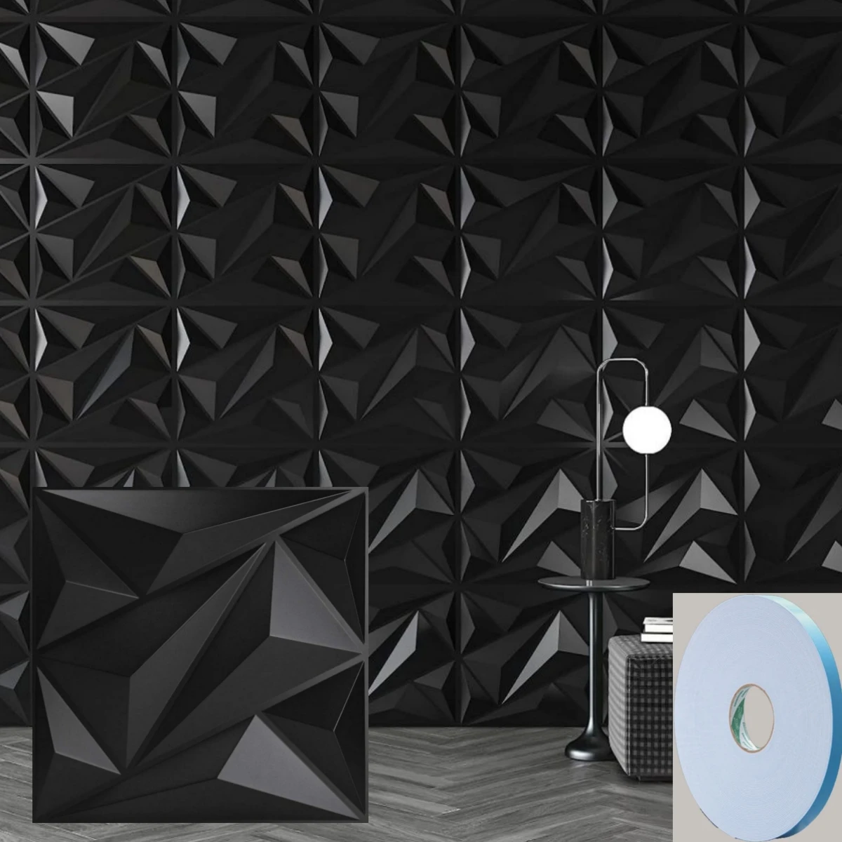 12/20/30pcs 3D pvc wall panels for indoor wall decoration, for living room hall bedroom hotel office,including tape